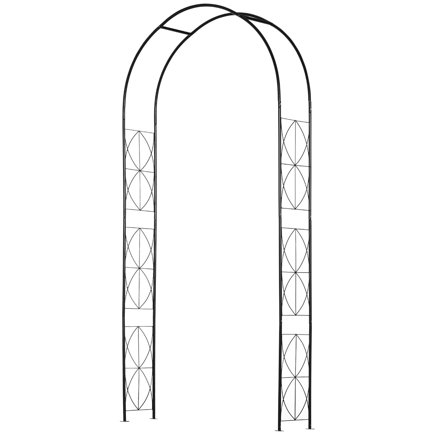 Outsunny Vintage Style Steel Garden Patio Outdoor Arbor & Trellis Arch Support For Vines & Climbing Plants Decoration - Black 2.3H m