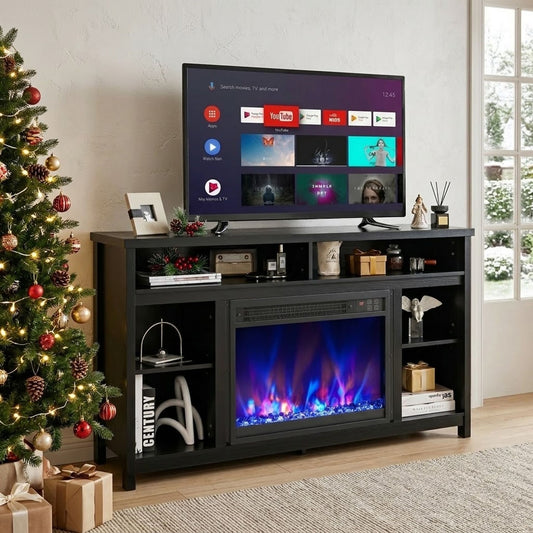 58 Inch TV Stand with Recessed Electric Fireplace Bundle