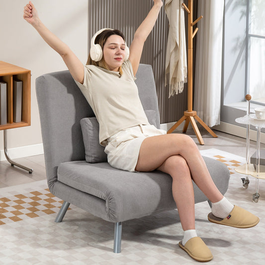 HOMCOM Single Velvet-Feel Chair Bed - Grey