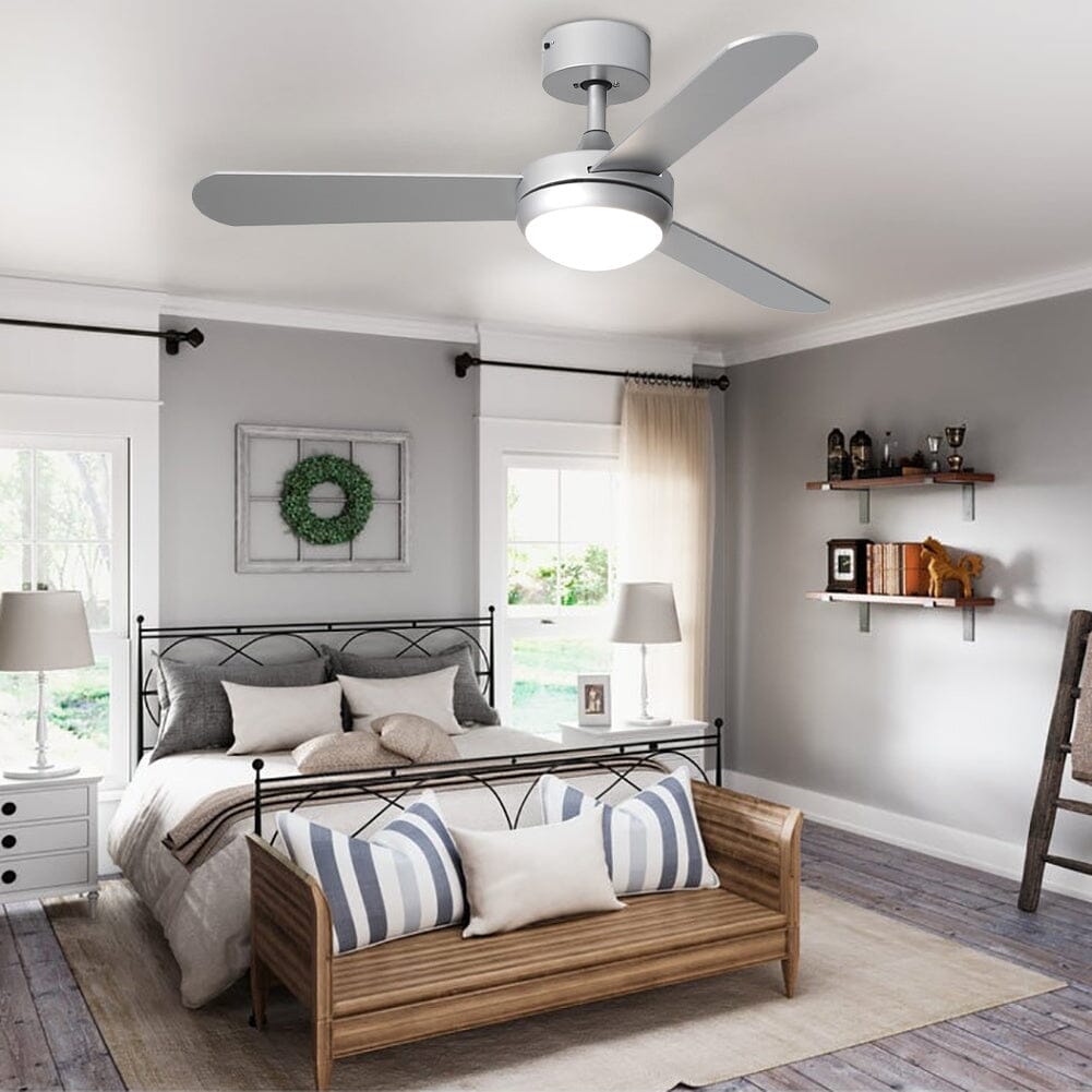 Silver 3 Blade Ceiling Fan with LED Lamp & Remote Control 42Inch