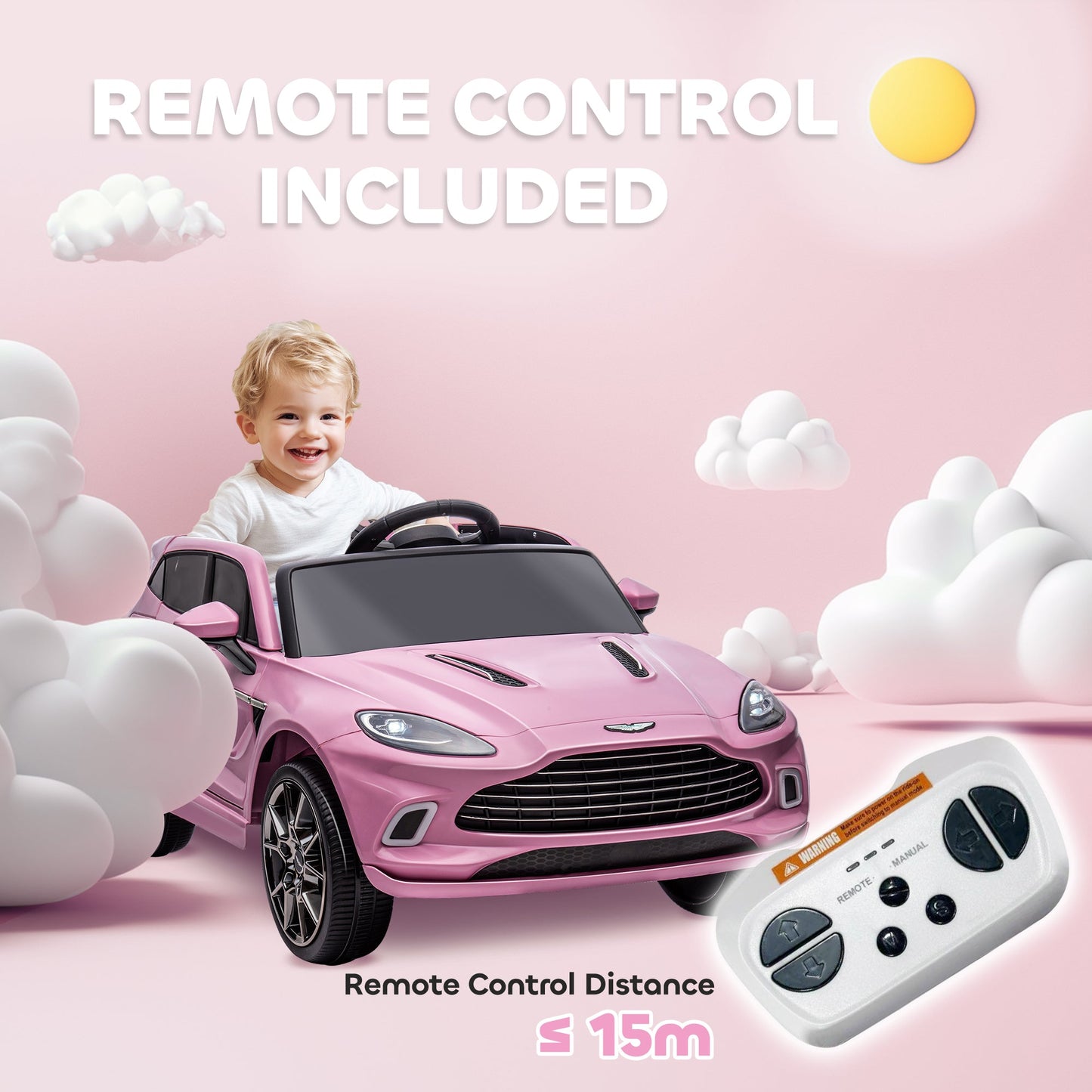 AIYAPLAY Aston Martin DBX Licencjonowany samochód elektryczny dla dzieci zasilany akumulatorem, 12 V, samochód dla dzieci z oświetleniem, klakson muzyczny, różowy