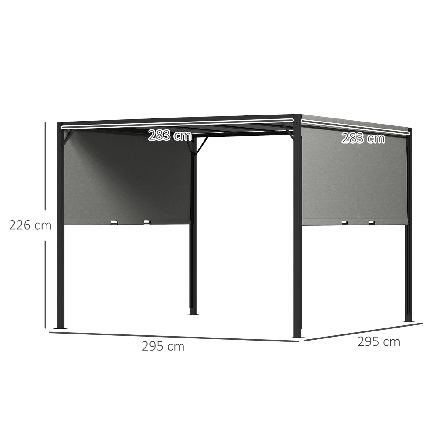 Outsunny 3 X 3 metry pergola z rozsuwanym dachem, altana ogrodowa z regulowanym daszkiem przeciwsłonecznym i stalową ramą, antracyt