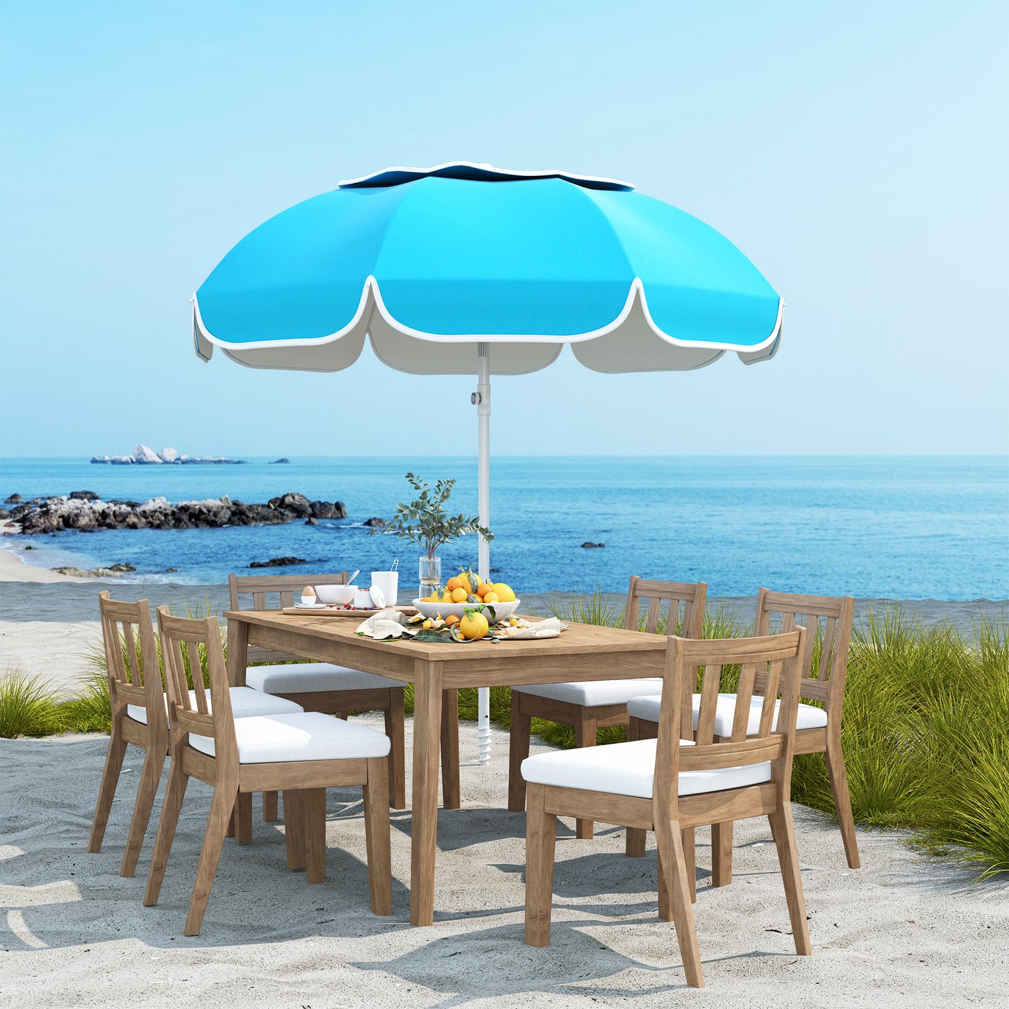 Outsunny Parasol plażowy przenośny z kotwicą piaskową, torba transportowa, regulowana wysokość i nachylenie, ochrona UV UPF50+, niebieski
