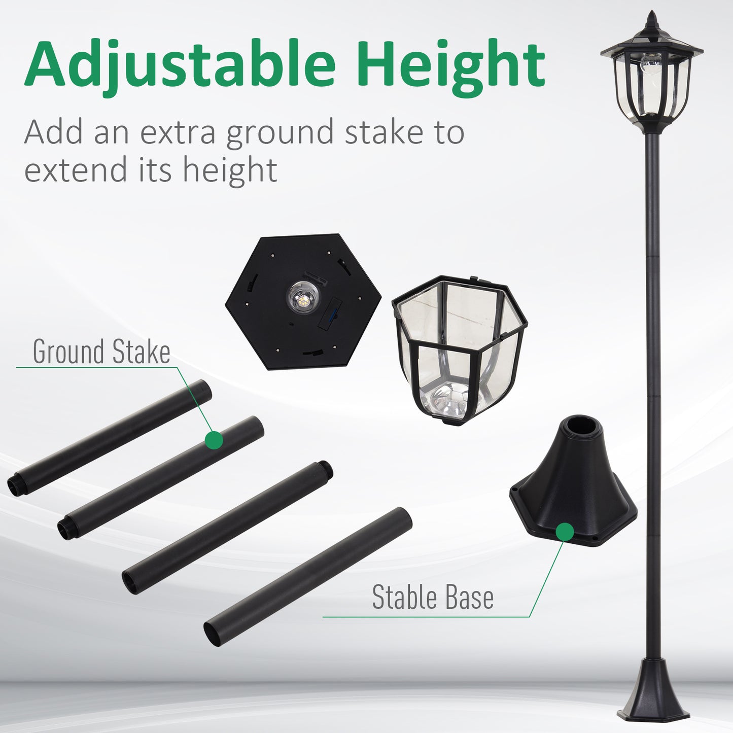 Outsunny Outdoor Garden Solar Post Lamp Czujnik światła Latarnia LED Słupek Ścieżka Latarka 1,77 m wysokości