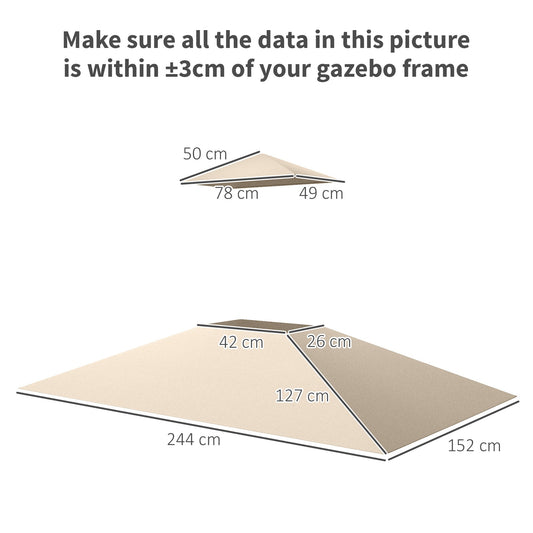 Outsunny Grill Gazebo Replacement Canopy Roof for 1.5 x 2.4m Frame, UPF50+ Protection, Double Tiered 5' x 8' Outdoor BBQ Gazebo Cover Replacement, TOP COVER ONLY, Beige