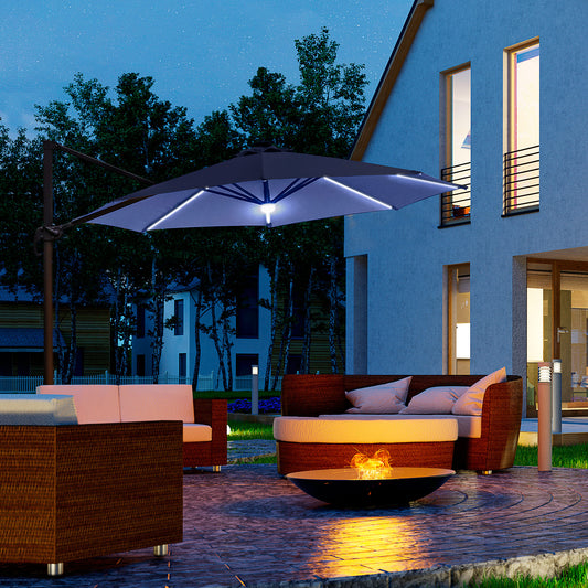 Outsunny 3(m) LED Cantilever Parasol in Blue, image 2