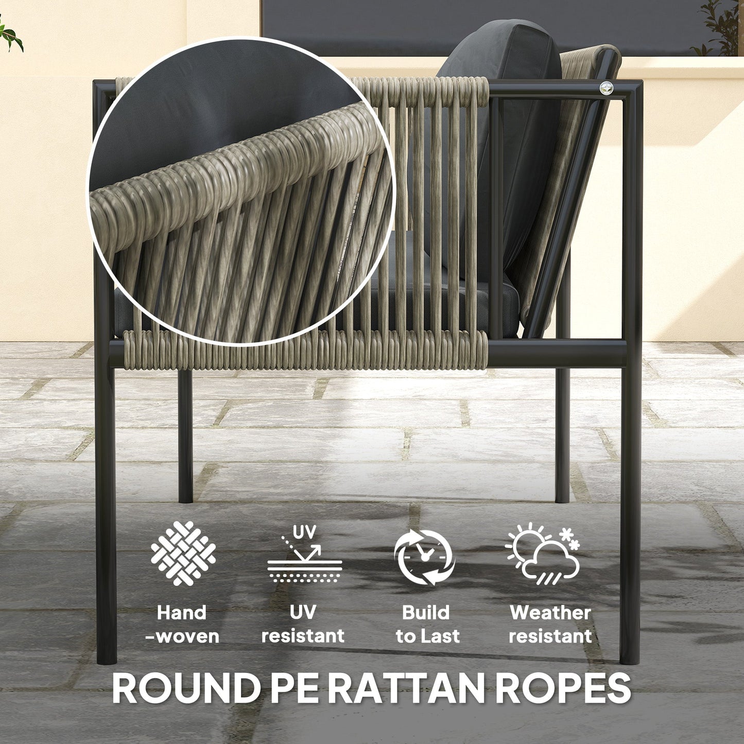 Outsunny Four-Piece Round Rattan Rope Sofa Set - Grey