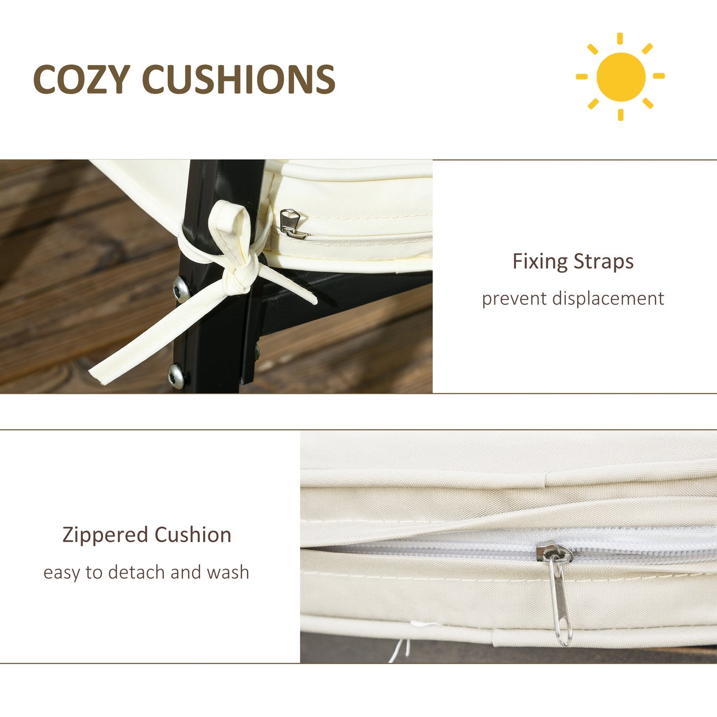 Outsunny Odlew aluminiowy 4-osobowy zestaw obiadowy na zewnątrz z poduszkami i otworem na parasol w kolorze czarnym