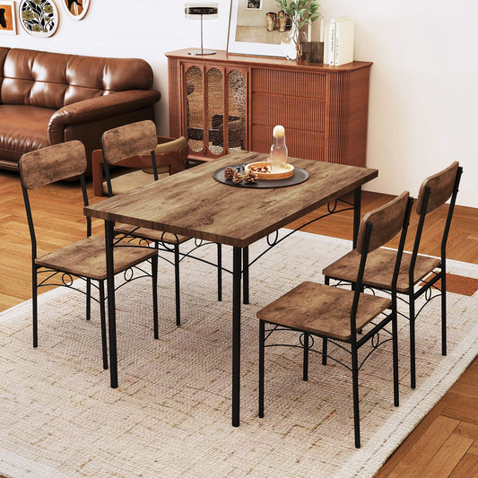 5-Piece Dining Table Set Industrial Metal Frame with Rectangular Table-Coffee