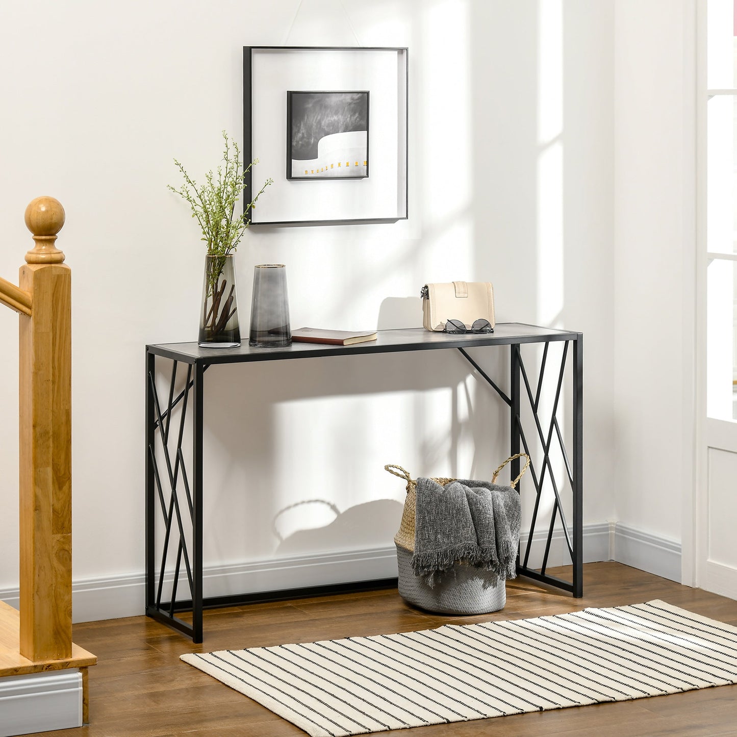 HOMCOM Console Table, Industrial Sofa Table with Metal Frame for Living Room, Hallway, 120 cm, Grey