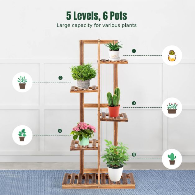Wooden plant stand with 5 tiers