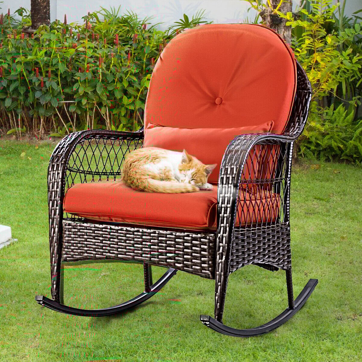 Rattan Rocking Chair with Cushions