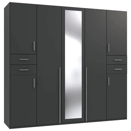 FENTON 5 Door Mirrored Wardrobe Finish Graphite 225cm