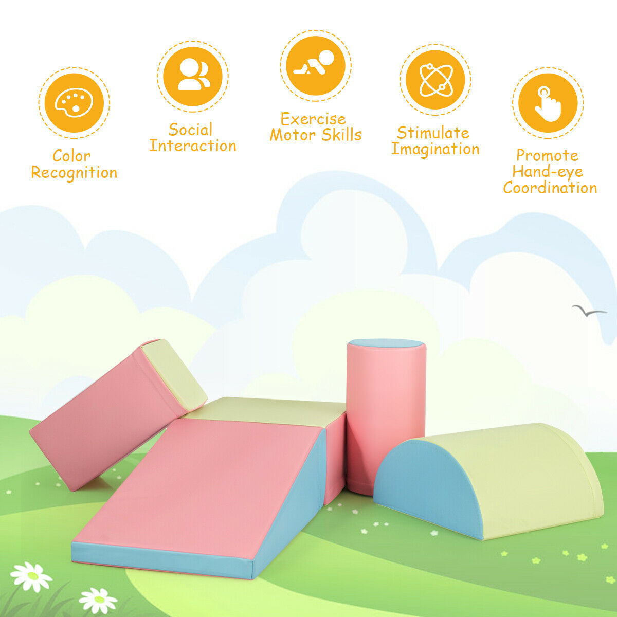 5-Piece Foam Baby Climb and Crawl Activity Play Set-Pink