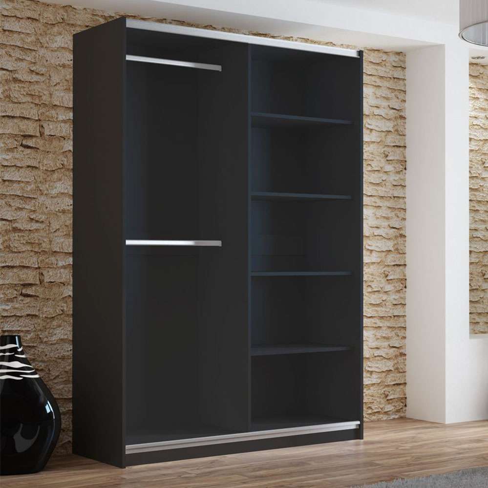 Black Mirrored Sliding Door Wardrobe 150cm – OXFORD
