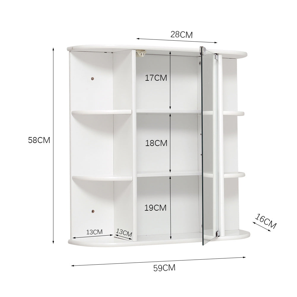 Bathroom Mirror Cabinets Wall Mounted One Door Storage Shelves Furniture White