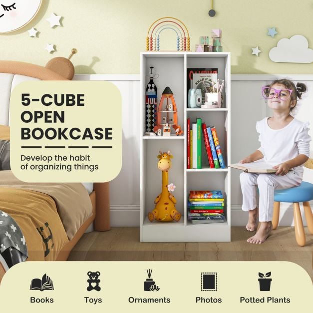 5-Cube Freestanding Storage Bookshelf with 2 Anti-Tipping Kits-White