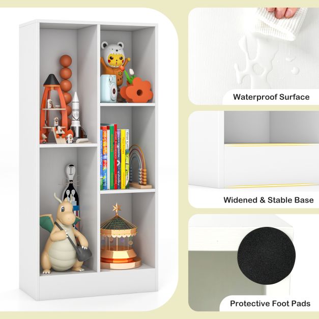 5-Cube Freestanding Storage Bookshelf with 2 Anti-Tipping Kits-White