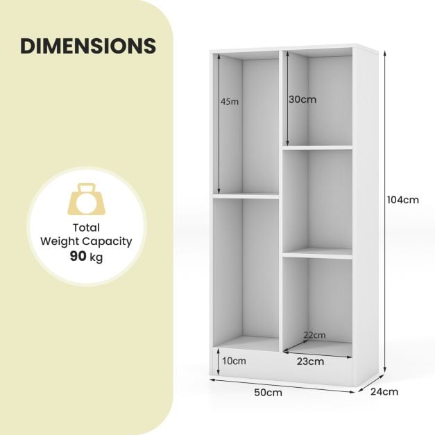 5-Cube Freestanding Storage Bookshelf with 2 Anti-Tipping Kits-White