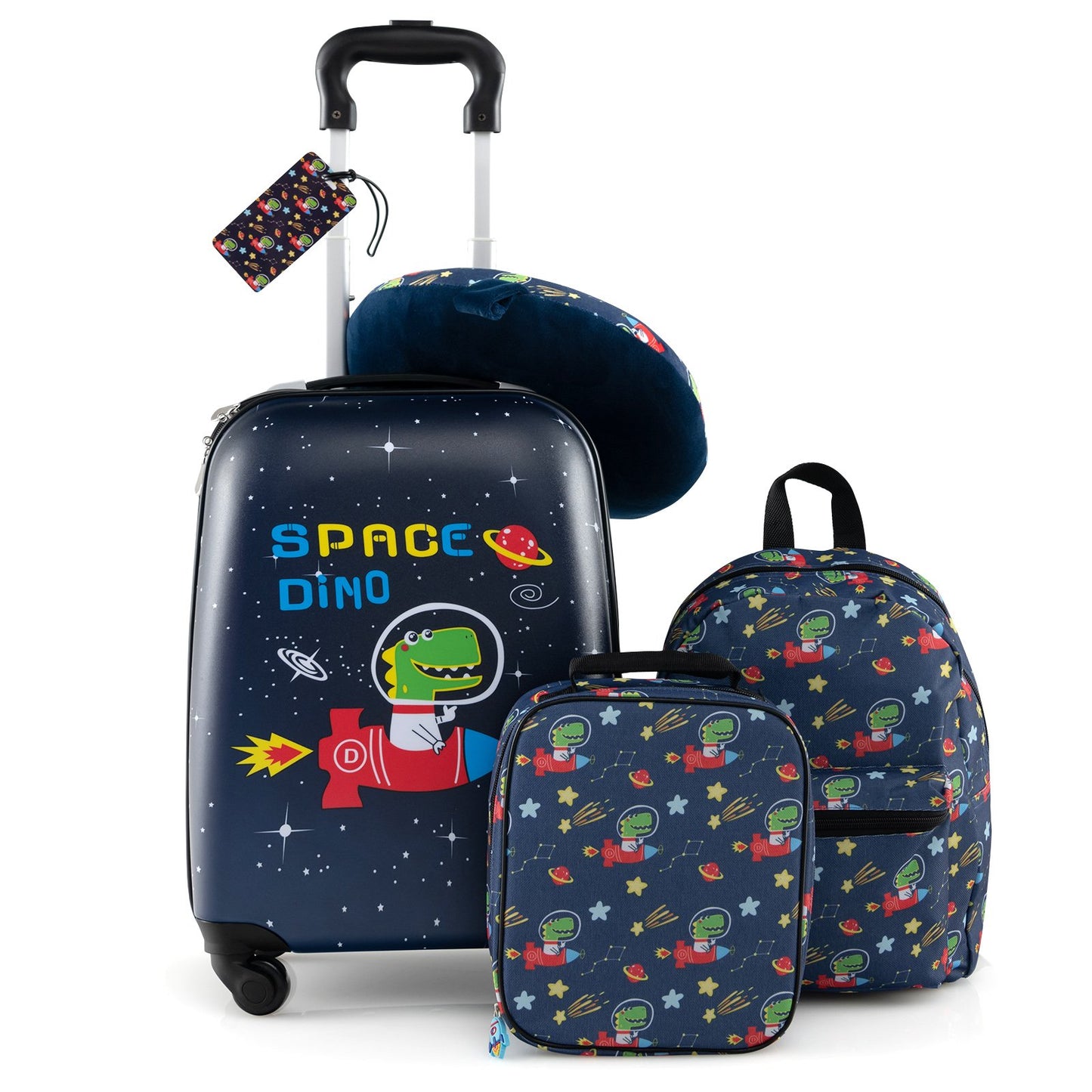 5 Piece Kids Luggage Set Carry-on Children Rolling Suitcase Set with Backpack-Dark Blue