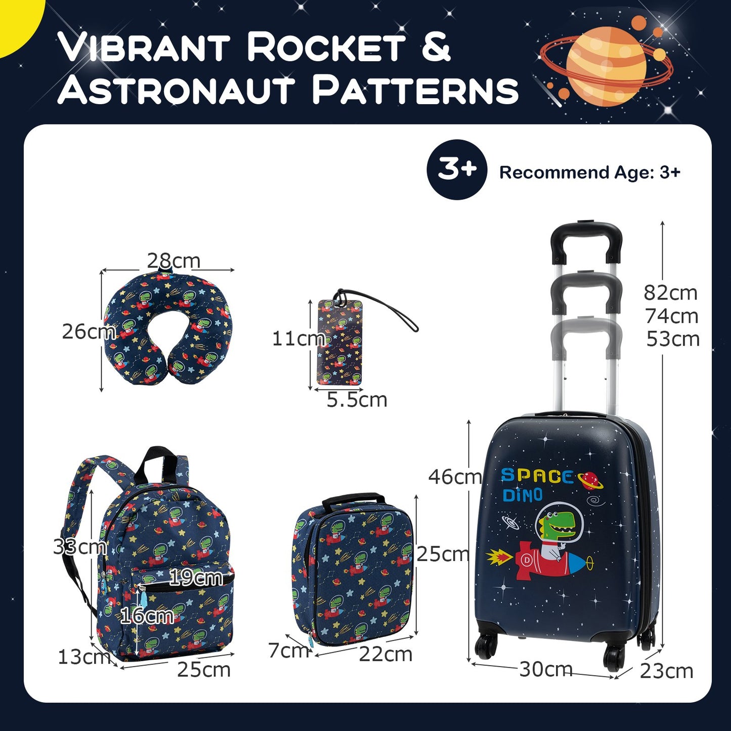 5 Piece Kids Luggage Set Carry-on Children Rolling Suitcase Set with Backpack-Dark Blue