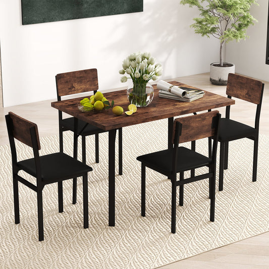 5-Piece Dining Table Set for 4 People with Metal Leg for Small Room-Brown