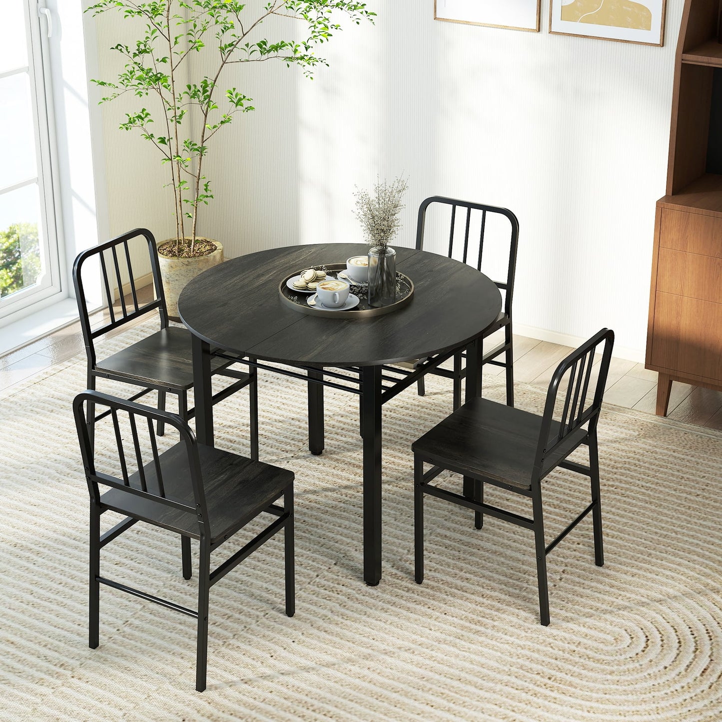 5 Piece Dining Table Set with Storage Rack for Dining Room