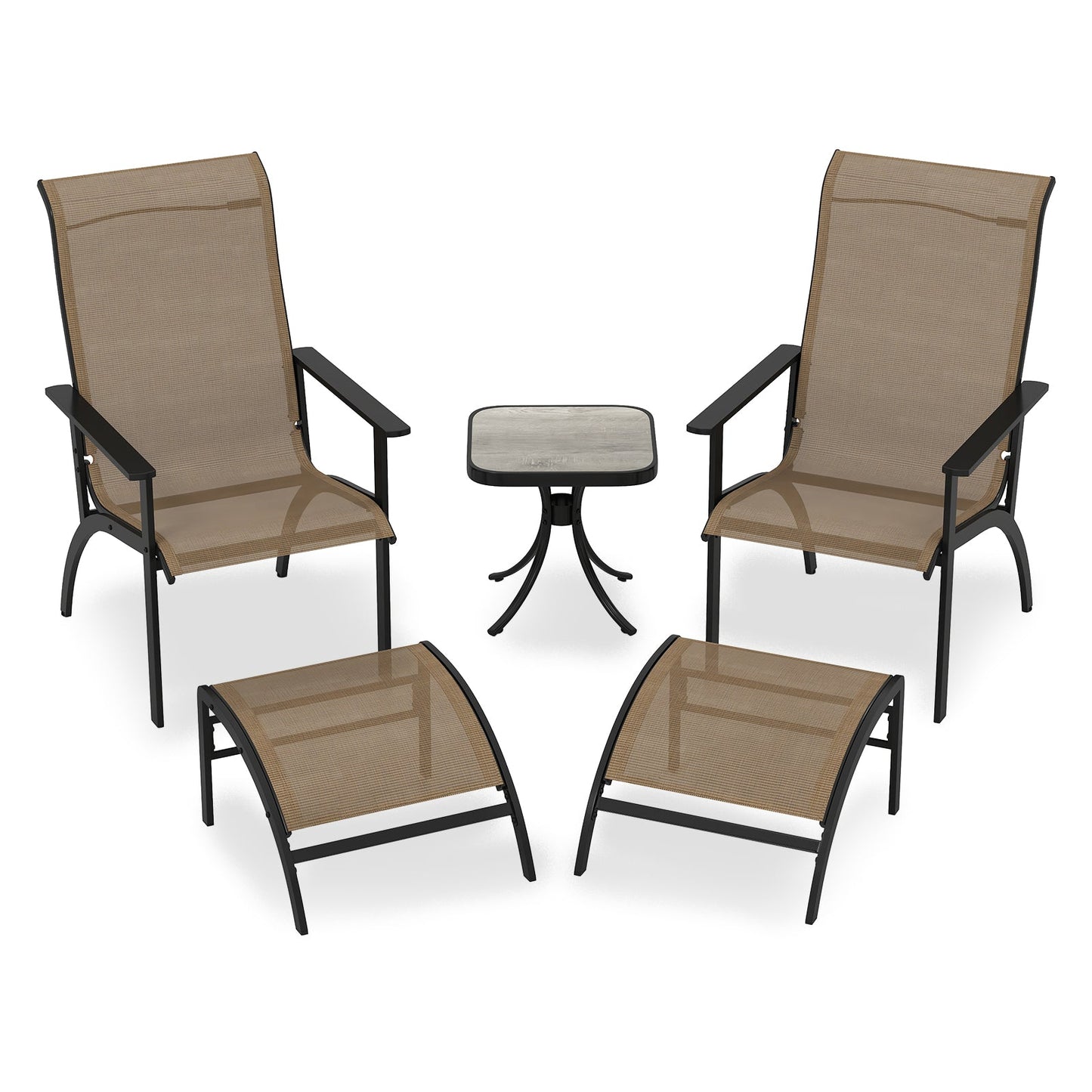 5 Pieces Adirondack Chair Set with Ottomans and Side Table-Coffee