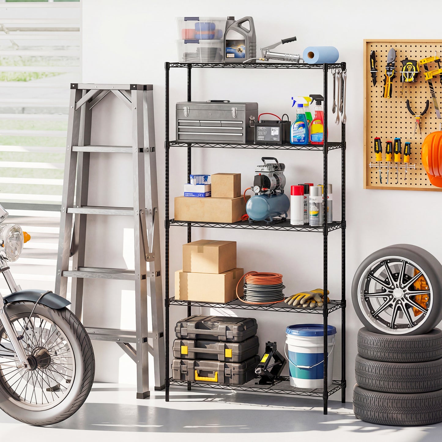 3/4/5/6-Tier Wire Shelving Unit Adjustable Metal Storage Shelves with V-shaped Shelving Rack-5-Tier-M