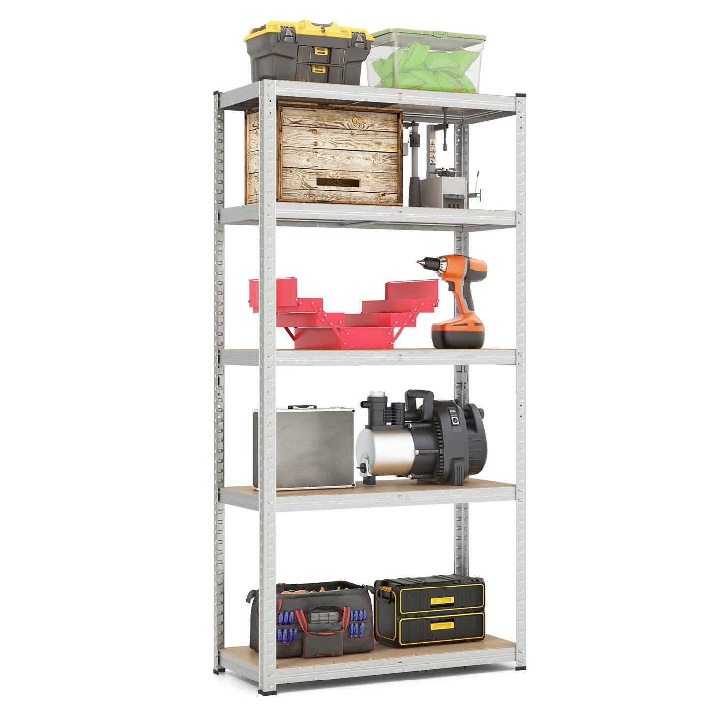 5-Tier Metal Shelving Unit with Adjustable Height for Garages-Silver