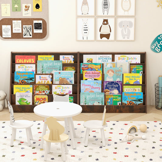 5-Tier Wooden Toddler Book Shelf Stand with Deep Compartments-Rustic Brown