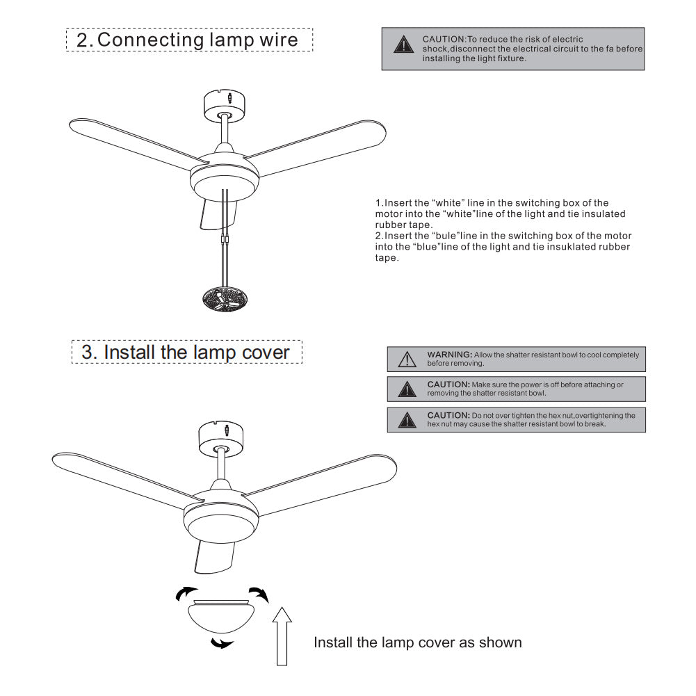 Silver 3 Blade Ceiling Fan with LED Lamp & Remote Control 42Inch