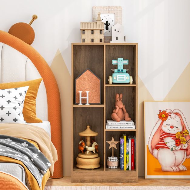 5-Cube Freestanding Storage Bookshelf with 2 Anti-Tipping Kits-Natural