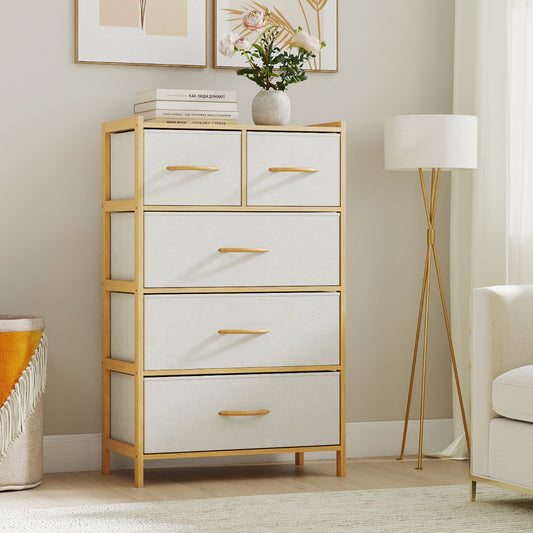 5-Drawer Bamboo Chest of Drawers Vertical Storage Tower-Natural