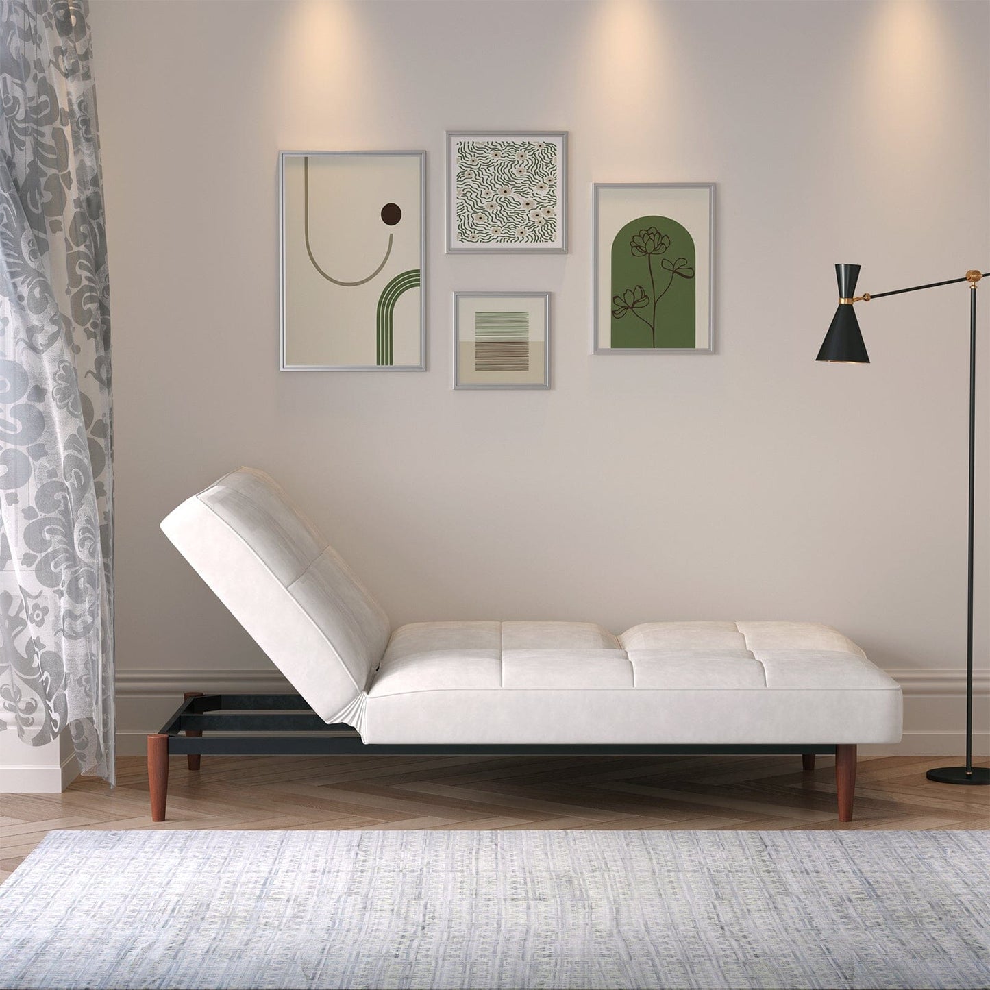 Faux Suede 3 Seater Upholstered Sofa Bed with Wood Legs