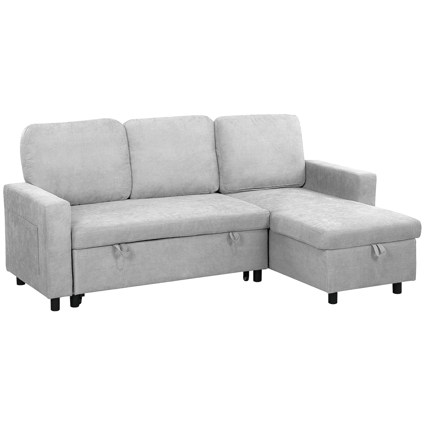 Sofa rozkładana HOMCOM L z pojemnikiem na pościel - jasnoszara