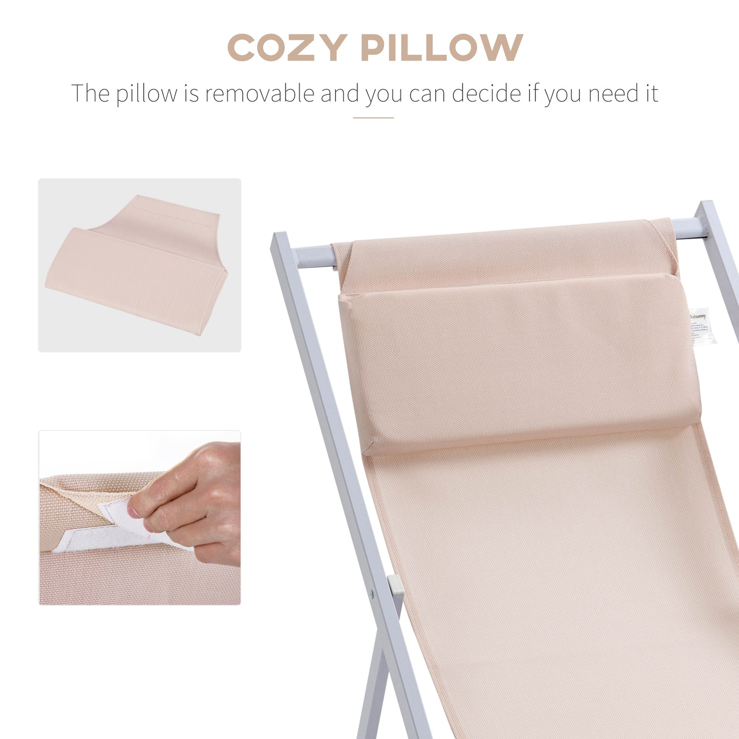 Outsunny Zestaw 2 składanych leżaków ogrodowych na aluminiowej ramie, leżaki ogrodowe, składany leżak ogrodowy, beżowy