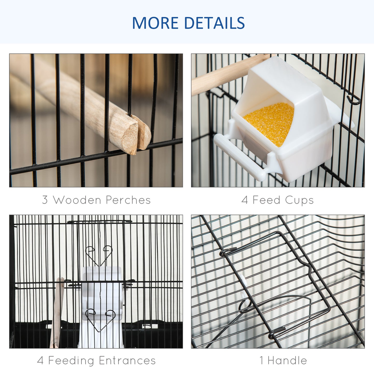 PawHut Large Metal Bird Cage with Stand, Perches, Food Bowls, Swing, for Budgies, Parakeets, Black