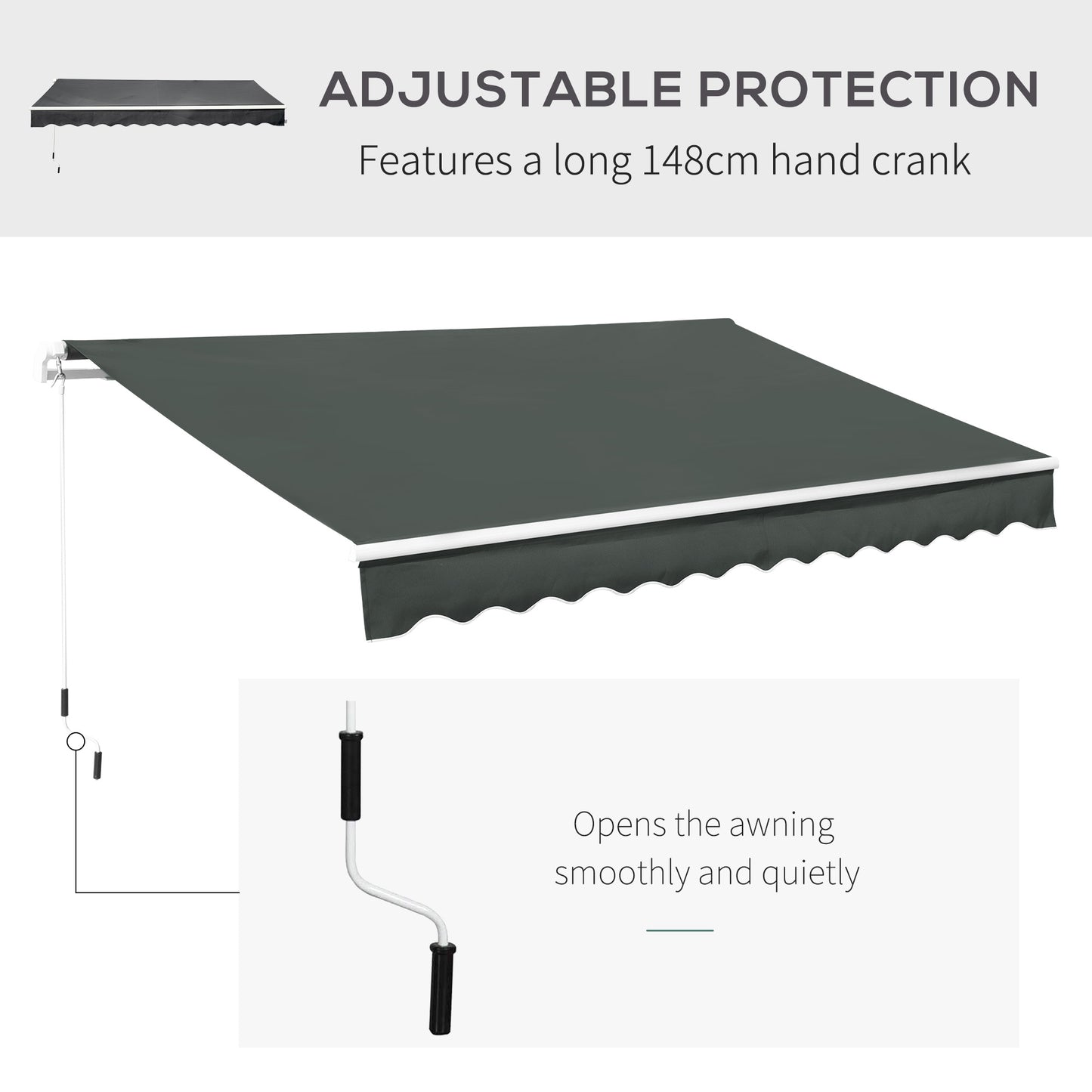 Outsunny 3,5M x 2,5M Markiza ręczna zwijana, osłona przeciwsłoneczna do ogrodu i na patio