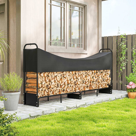Outsunny 8.5ft Firewood Rack in Black, image 2