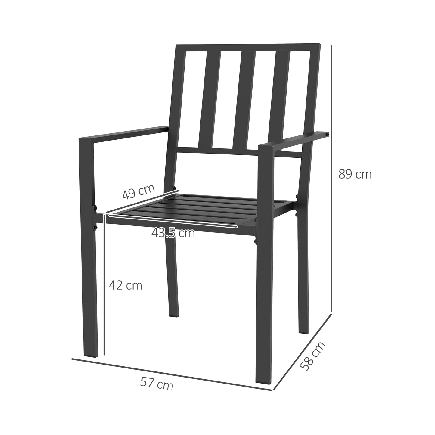 Outsunny Zestaw czterech minimalistycznych metalowych krzeseł ogrodowych - czarny