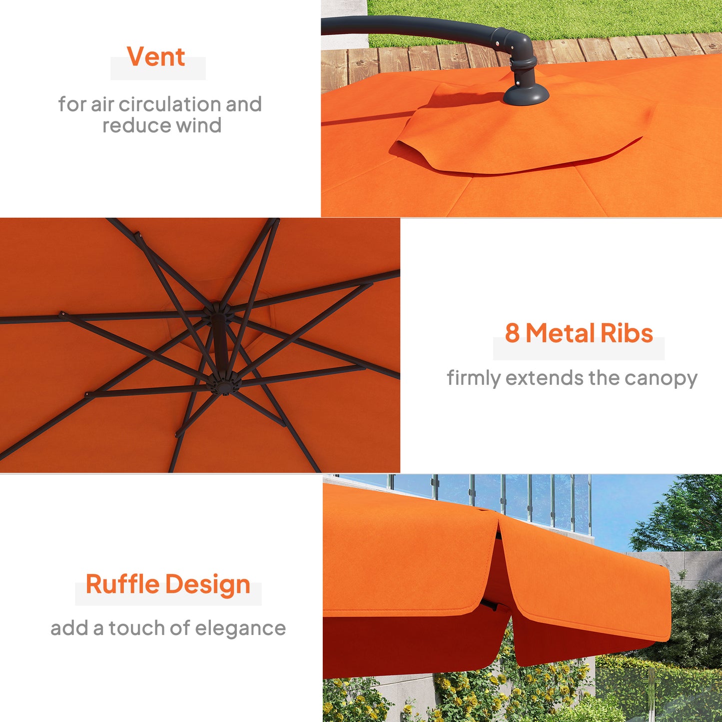 Outsunny 2,7m Garden Cantilever Banana Parasol - Pomarańczowy