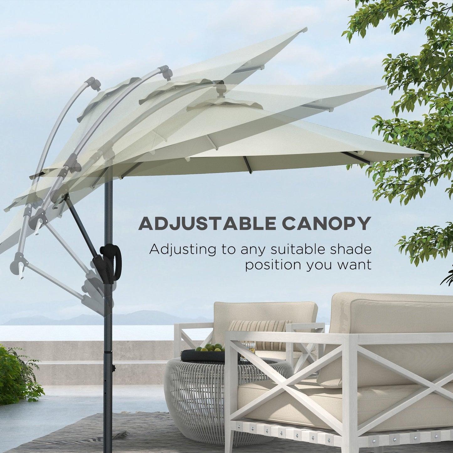 Outsunny 3(m) Parasol typu Offset Cantilever z podstawą w kształcie krzyża - kremowy