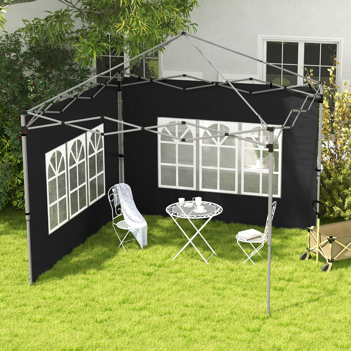 Panele boczne do altany Outsunny, wymiana boków z oknem do altany typu pop-up 3x3(m) lub 3x4m, 2 sztuki, czarne