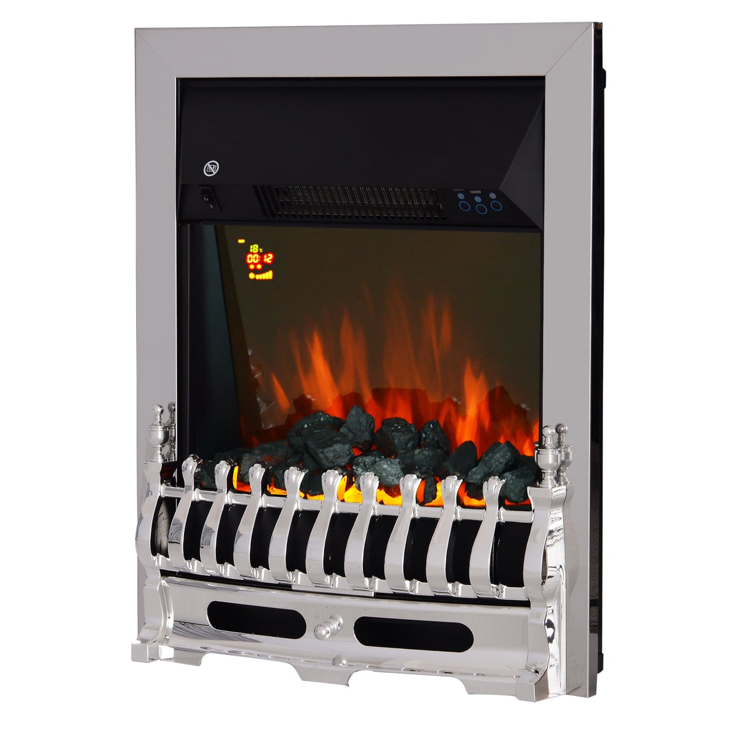 HOMCOM Contemporary Electric Fireplace Coal Burning Flame Effect Inset Fire Place Space Heater Glass View LED Lighting with Remote Control, 1000W/2000W