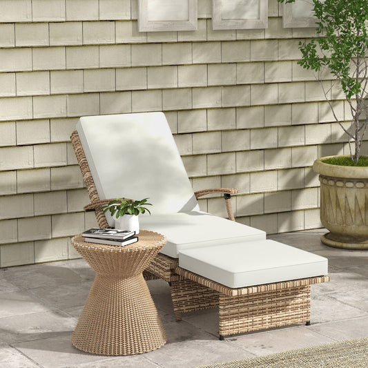 Outsunny 80 Reclining Rattan Lounger - White/Brown
