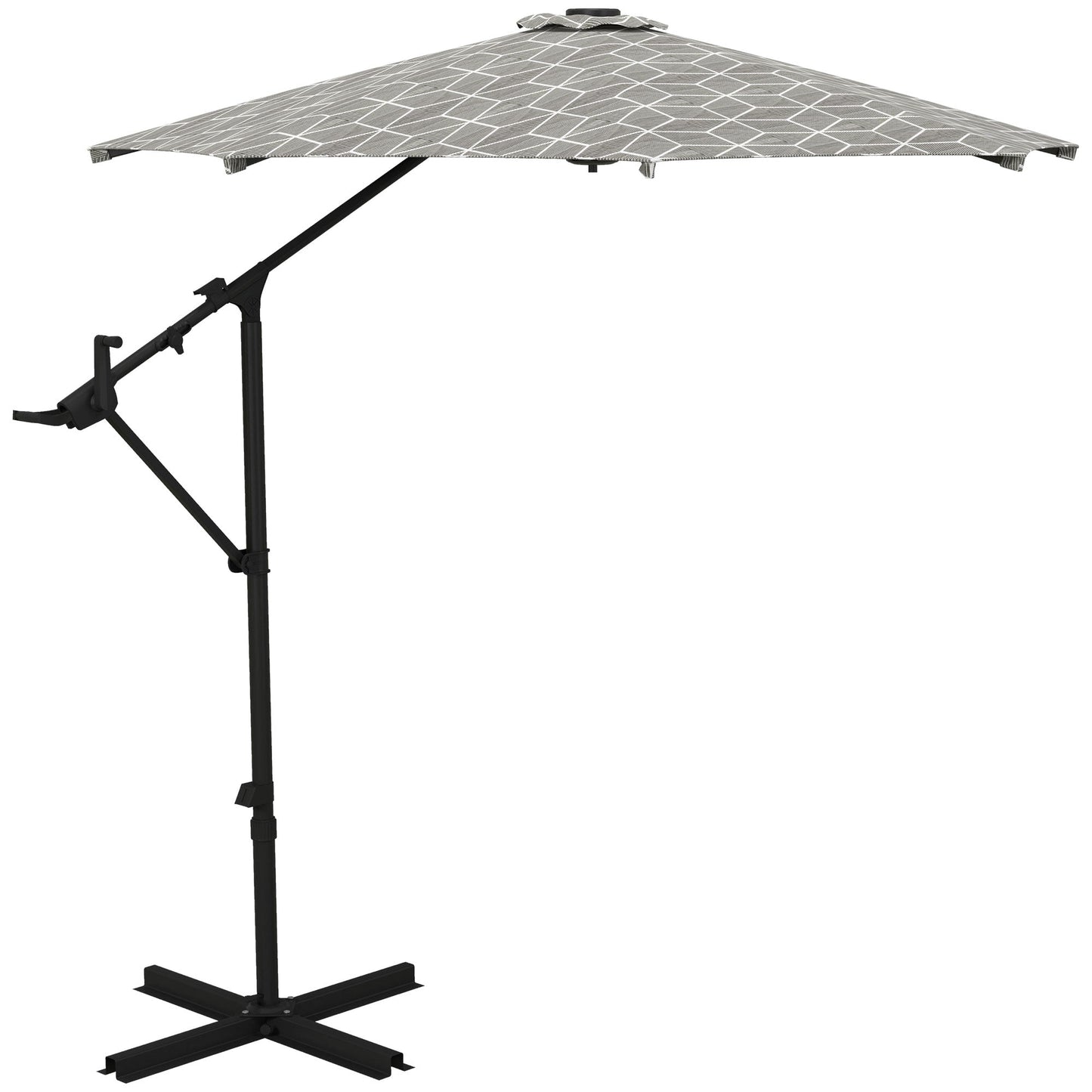 Outsunny 3(m) Convertible Cantilever Parasol and Centre-post Garden Parasol with Cross Base, 360¡ Rotation Banana Parasol with Crank Handle and 8 Ribs, Hanging Patio Umbrella, Black and White