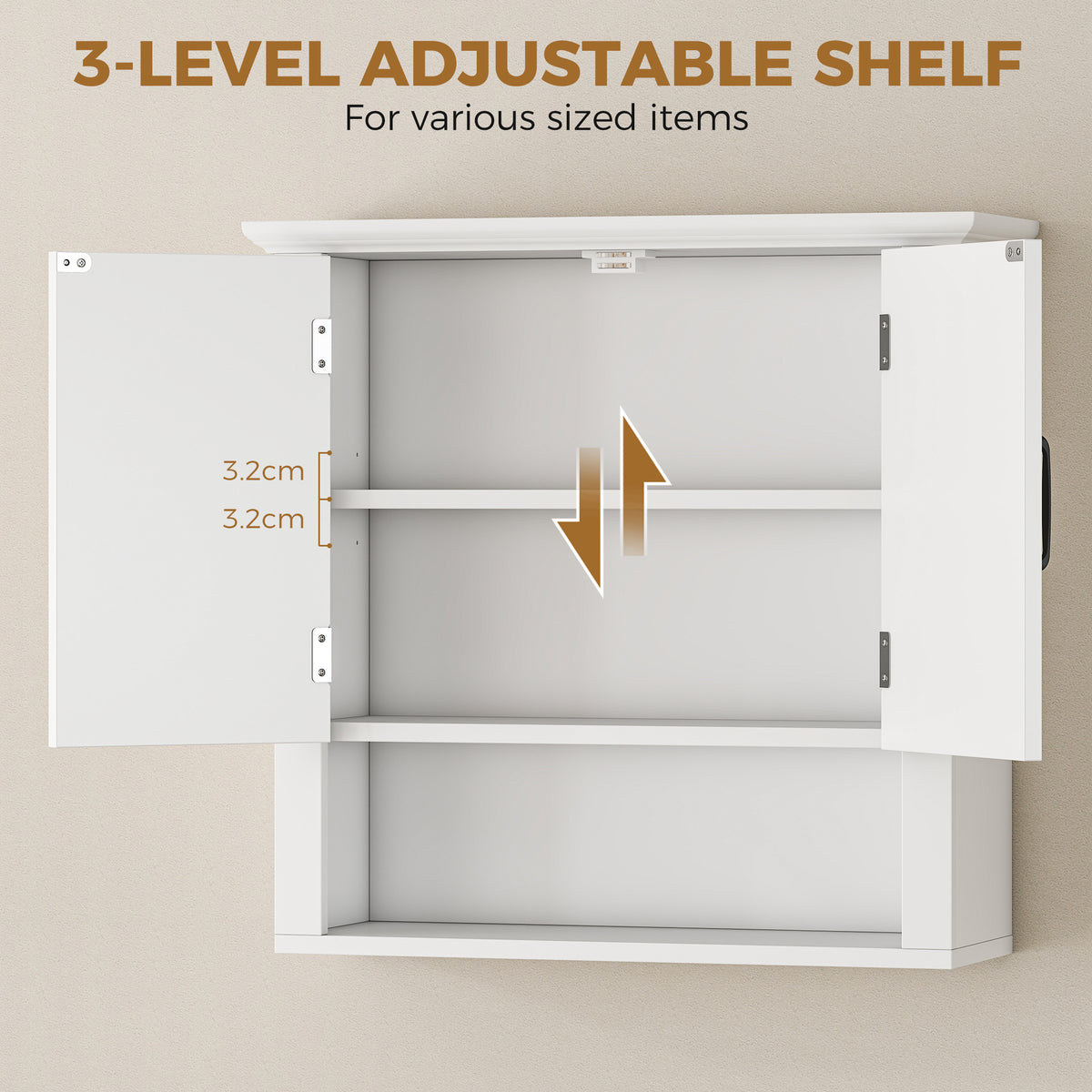 HOMCOM Bathroom Wall Cabinet, Medicine Cabinet, Kitchen Cupboard with 2 Doors and Adjustable Shelf, White