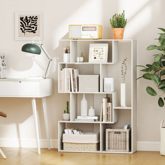 6-Cube Open-back Geometric Bookshelf with Anti-tip Kits-White