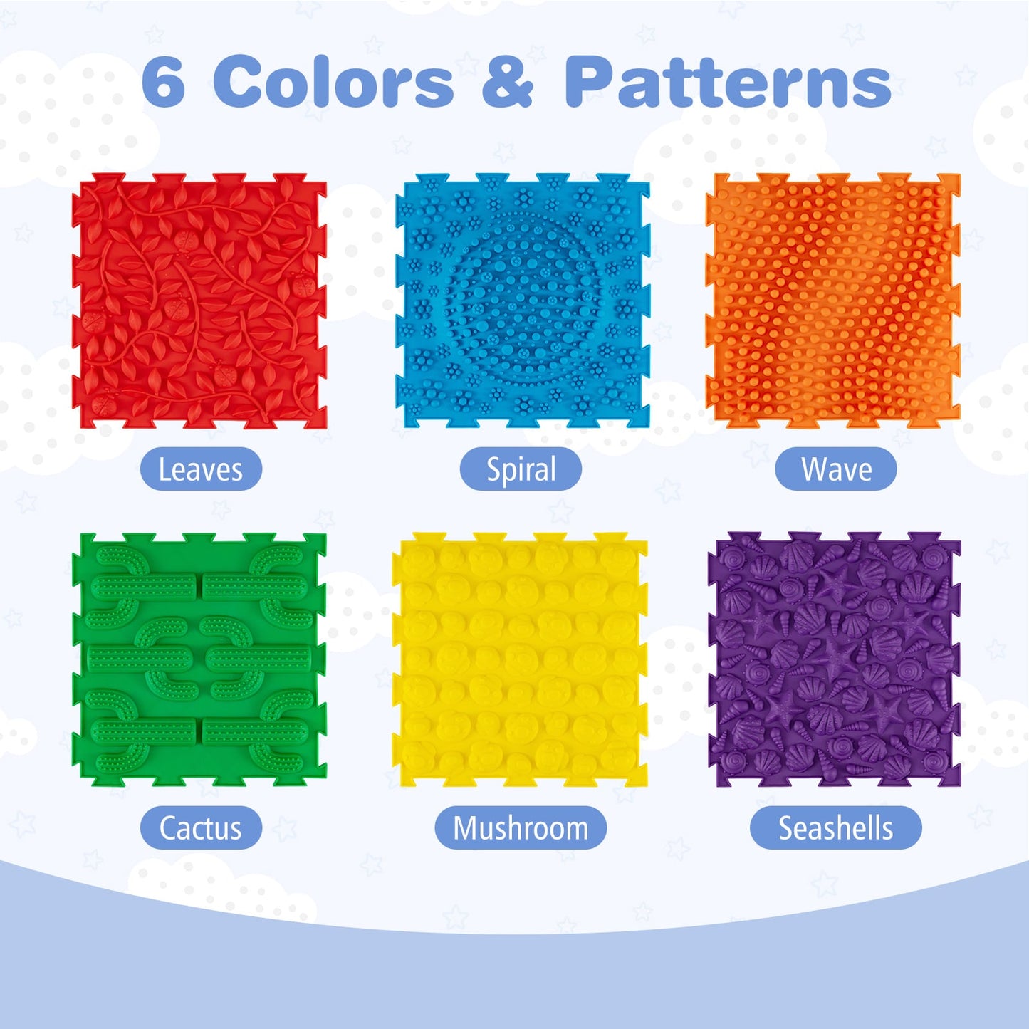 6 PCS Tactile Sensory Mats for Kids and Adults with Rich Colors and Embossed Nature Patterns-Colorful